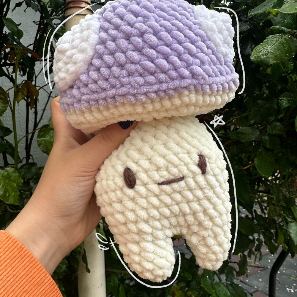 Crochet Cute Plush Mushroom Toy - Purple and Cream
